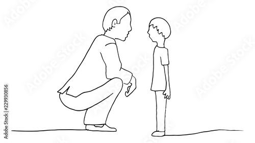 Kneeling Father Son Parent Child Conversation