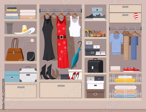 Wardrobe, closet, cupboard vector cartoon illustration.