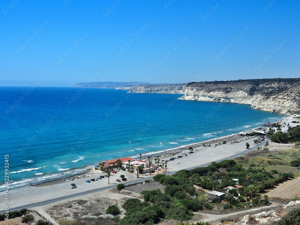 View from ancient Kourion to Episkopi beach. Limassol, Cyprus Island, September 2018.