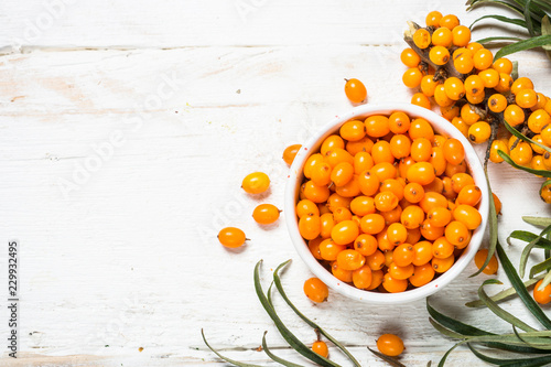 Sea buckthorn berries with leaves
