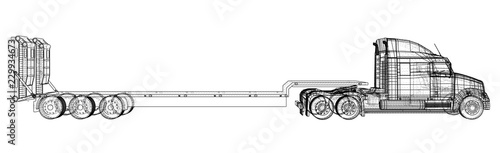 Low bed Truck Trailer. Wire-frame. EPS10 format. Vector created of 3d