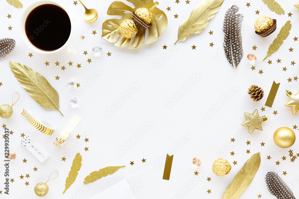 Christmas golden decoration on white Christmas golden decoration on white