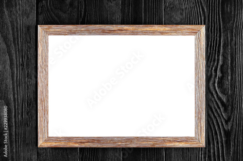 Wood frame or photo frame isolated on the black background