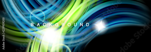 Mixing color waves on black, liquid flowing shapes