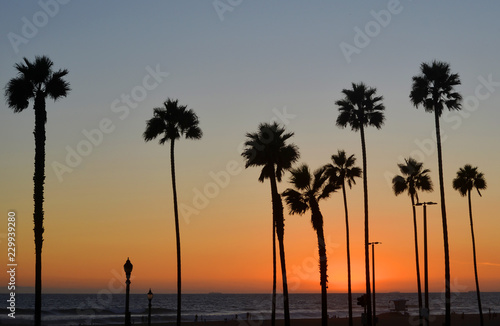 scenic sunset at Huntington Beach California