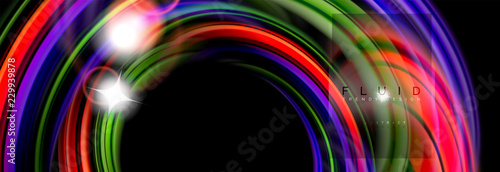 Mixing color waves on black, liquid flowing shapes