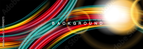 Mixing color waves on black, liquid flowing shapes