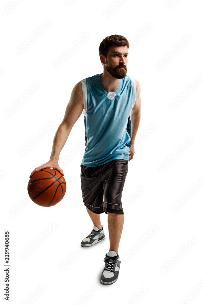Confident basketball player on white