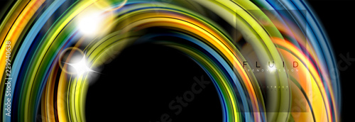 Mixing color waves on black, liquid flowing shapes