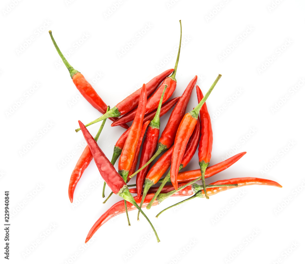 Small red chili peppers isolated on white background Small red chili peppers isolated on white background
