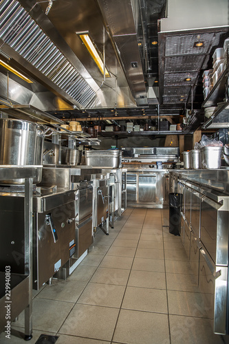 Professional kitchen, view counter in steel
