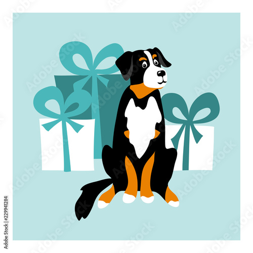 vector color cute bernese mountain dog pet animal  cartoon doodle pattern simple childish design pattern for textile paper presents