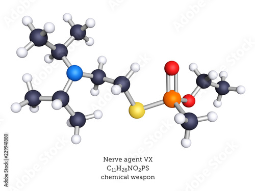 Nerve agent and chemical weapon VX shown as a molecular model