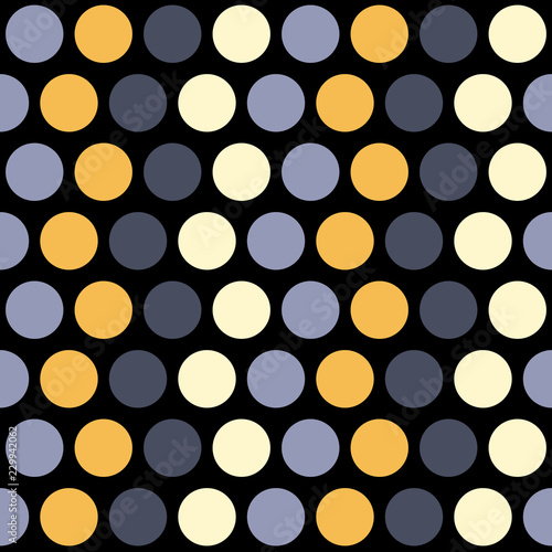 round seamless pattern of gray and yellow circles on black background