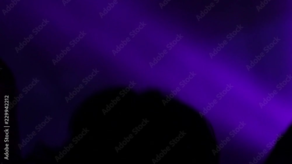 Cheerfully dancing jumping hands clap in air girl fan silhouette at the concert lumiere