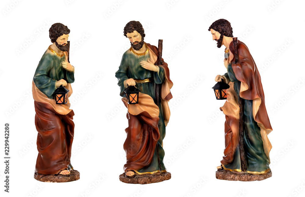 Three figures of Saint Joseph of the Nativity scene Three figures of Saint Joseph of the Nativity scene