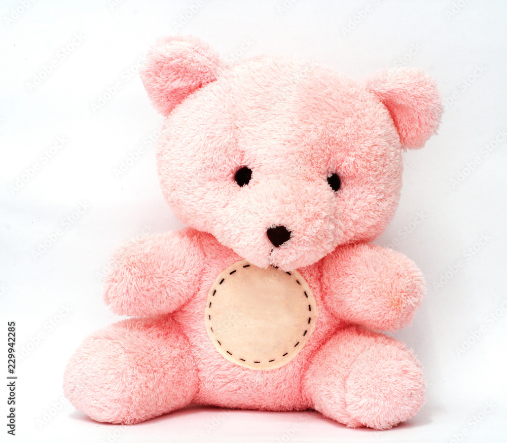 Teddy bear has a lovely pink.  bear has a circle for text input.