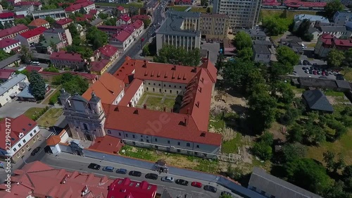 Catholic Church Of The Annunciation Of The Blessed Virgin Mary And A Bridgettine Monastery At Sunny Summer Day In Hrodna, Belarus. Aerial view photo