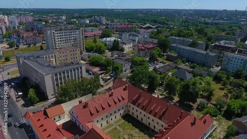 Catholic Church Of The Annunciation Of The Blessed Virgin Mary And A Bridgettine Monastery At Sunny Summer Day In Hrodna, Belarus. Aerial view photo