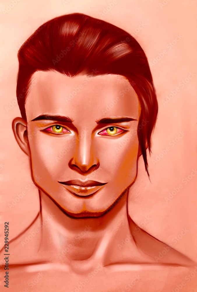 Digital portrait man , yellow eyes. Digital portrait man , yellow eyes.