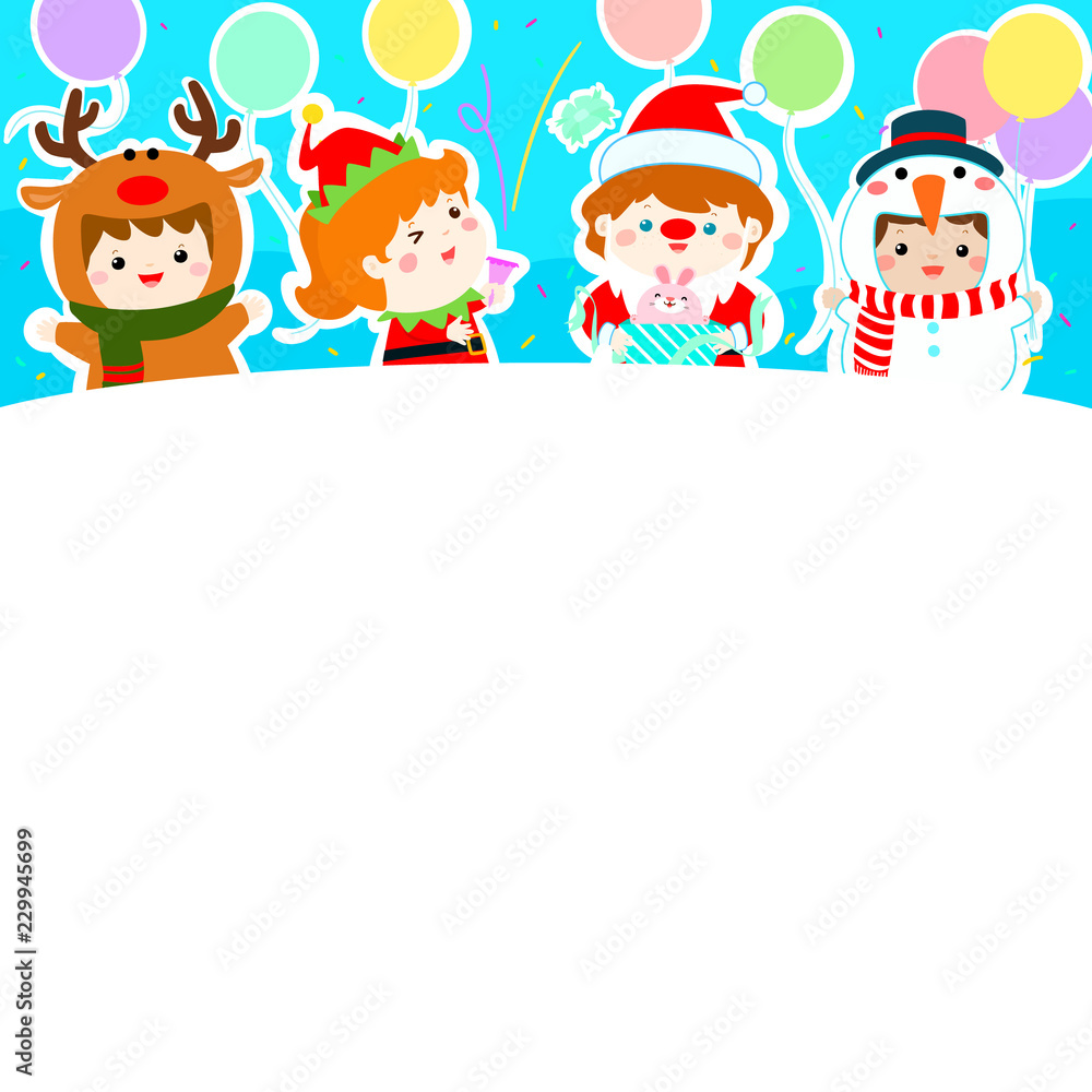 Joyful kids with Christmas costumes background vector. Joyful kids with Christmas costumes background vector.