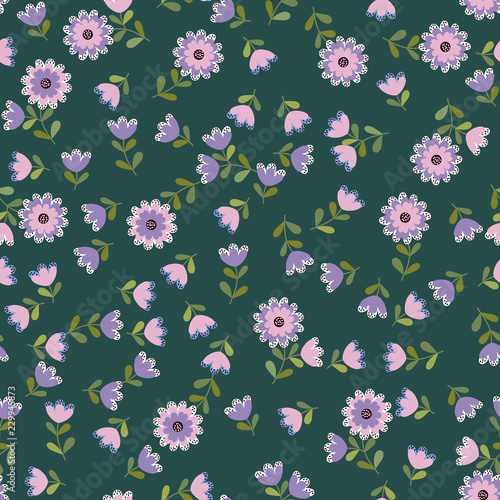 Simple cute pattern in small-scale flowers. High-coverage millefleurs. Calico style. Floral seamless background for textile or book covers, manufacturing, wallpapers, print, gift wrap and scrapbooking