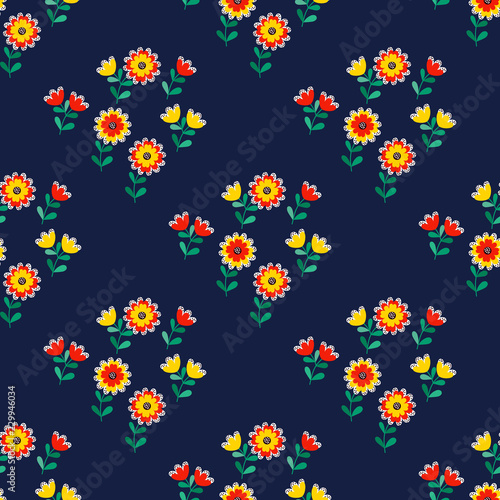 Simple cute pattern in small-scale flowers. High-coverage millefleurs. Calico style. Floral seamless background for textile or book covers, manufacturing, wallpapers, print, gift wrap and scrapbooking