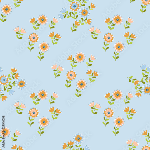 Simple cute pattern in small-scale flowers. High-coverage millefleurs. Calico style. Floral seamless background for textile or book covers, manufacturing, wallpapers, print, gift wrap and scrapbooking