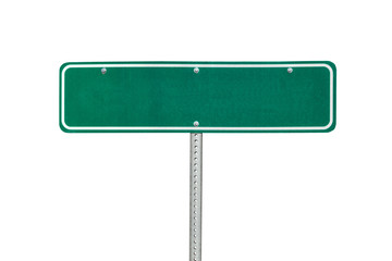 Blank green directional arrow sign isolated on white.