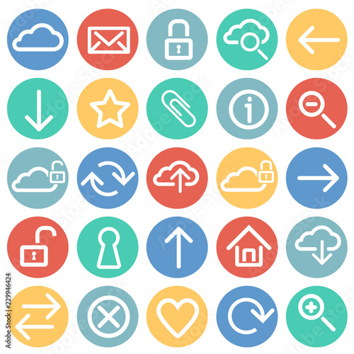 Web developer basic set on color circles white background set