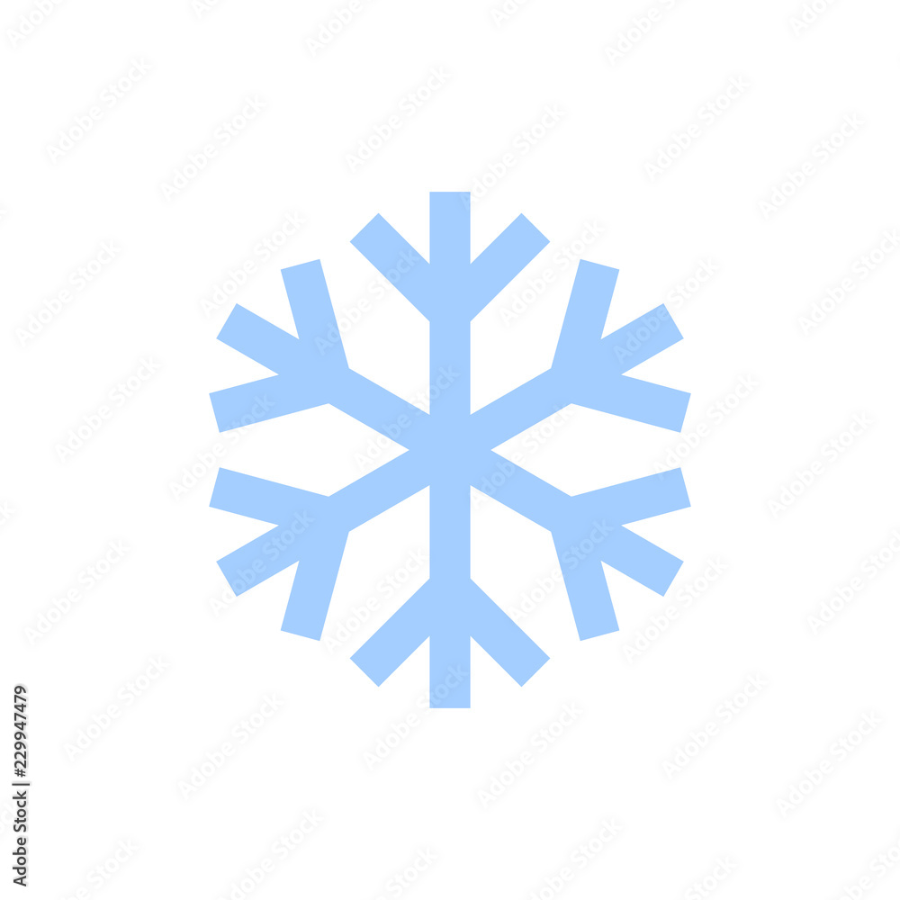 Snowflake icon. Blue silhouette snow flake sign, isolated on white background. Flat design. Symbol of winter, frozen, Christmas, New Year holiday. Graphic element decoration. Vector illustration Snowflake icon. Blue silhouette snow flake sign, isolated on white background. Flat design. Symbol of winter, frozen, Christmas, New Year holiday. Graphic element decoration. Vector illustration