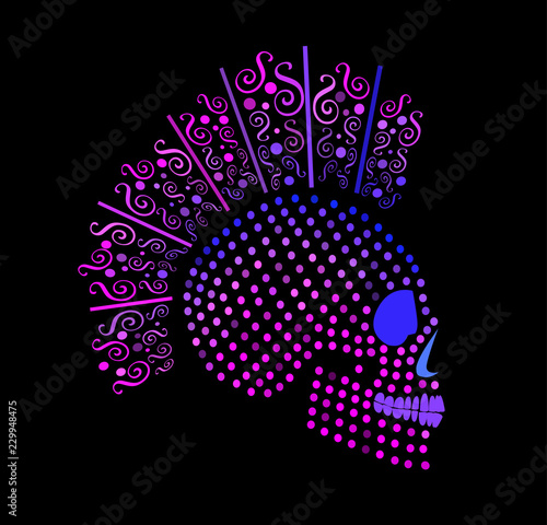Punk skull icon with dots and ornament details purple