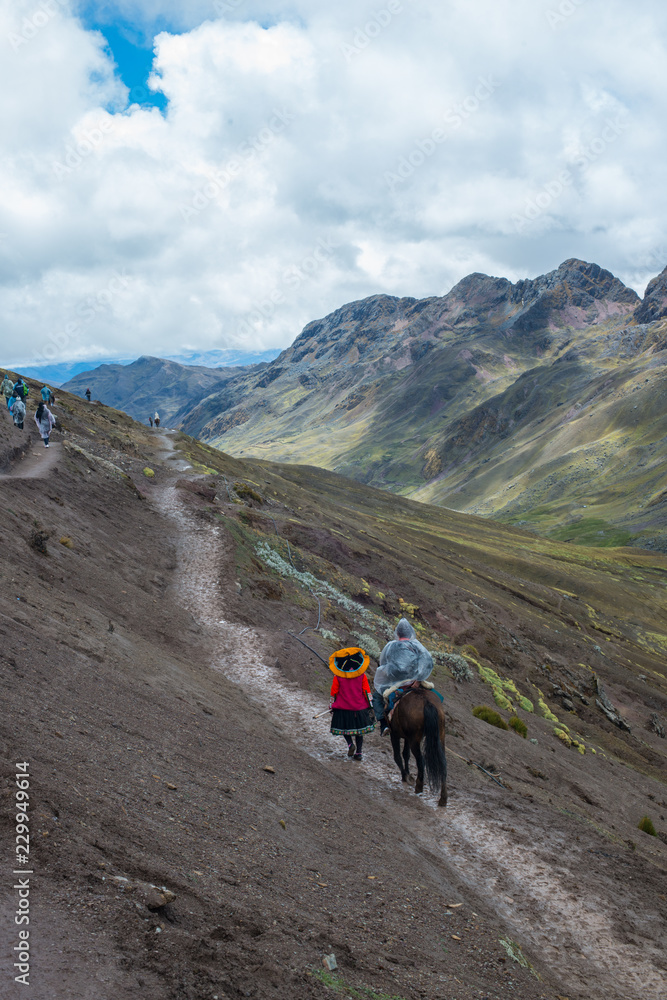 Landscape of the Vilcanota mountain chain, near by the famous rainbow mountain,  in a cloudy day of october. Perù.