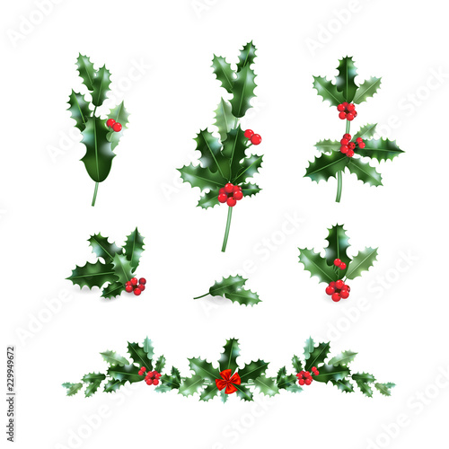 Holly decor branches set