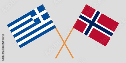 Norway and Greece. The Norwegian and Greek flags. Official proportion. Correct colors. Vector