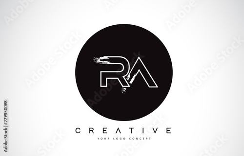 RA Modern Leter Logo Design with Black and White Monogram. Creative Letter Logo Brush Monogram.
