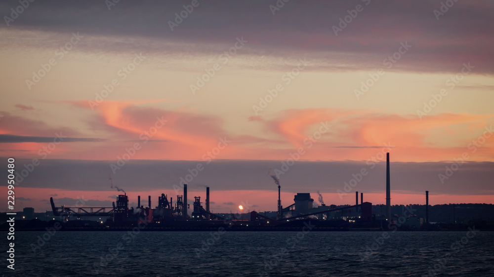Hamilton, Ontario, Canada steel and other industrial facilities, shot at dusk.