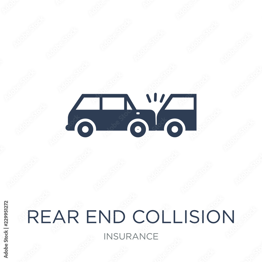 Rear end collision icon. Trendy flat vector Rear end collision icon on white background from Insurance collection Rear end collision icon. Trendy flat vector Rear end collision icon on white background from Insurance collection