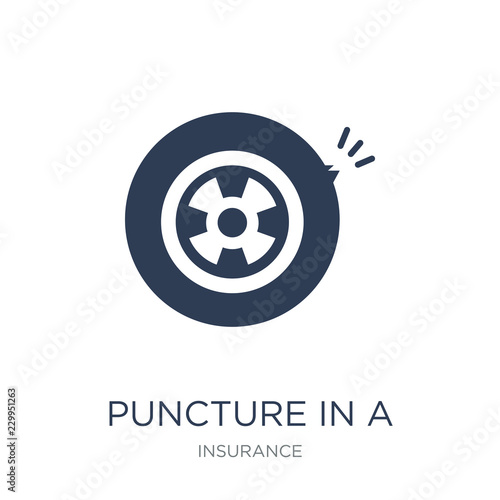 Puncture in a wheel icon. Trendy flat vector Puncture in a wheel icon on white background from Insurance collection