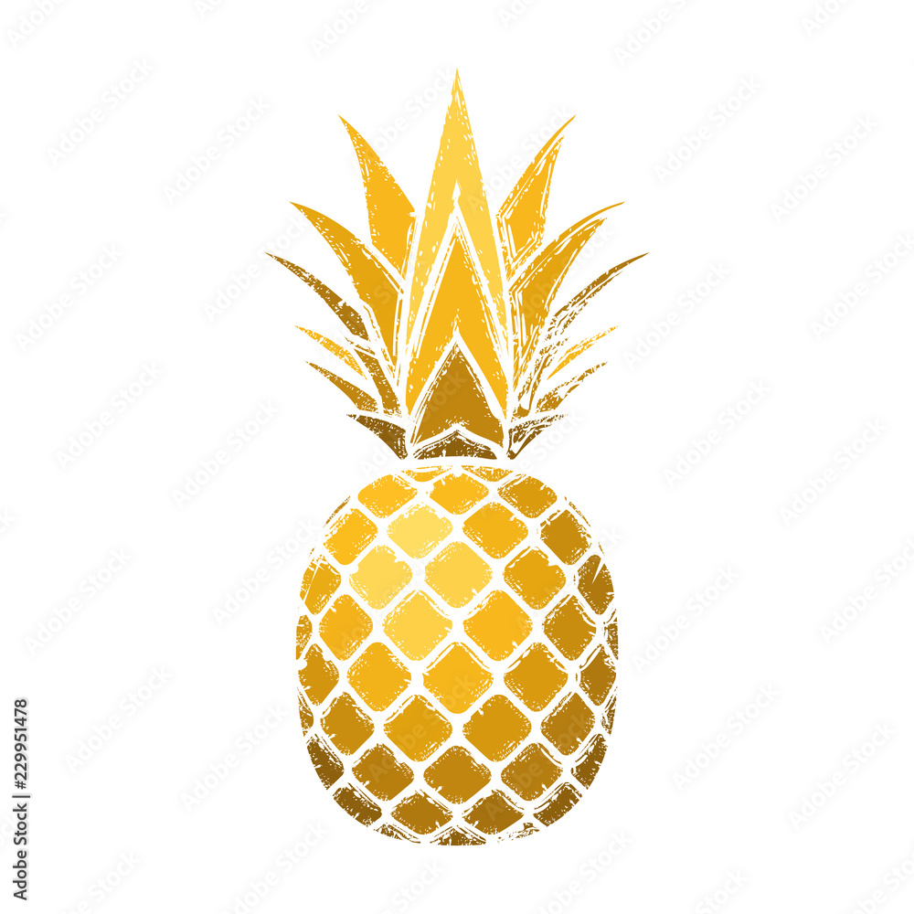 Pineapple grunge with leaf. Tropical gold exotic fruit isolated white ...