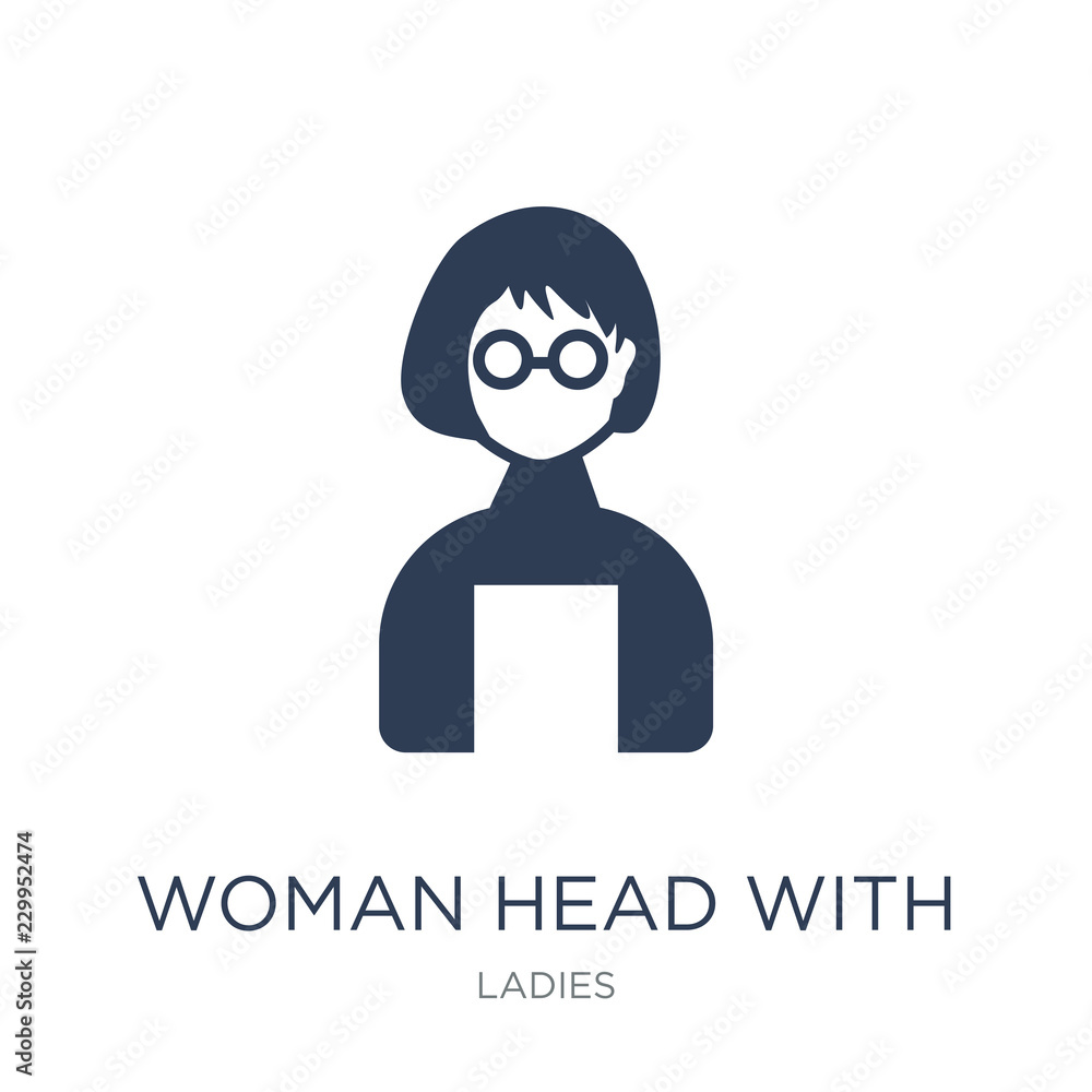 Woman Head with Glasses icon. Trendy flat vector Woman Head with Glasses icon on white background from Ladies collection Woman Head with Glasses icon. Trendy flat vector Woman Head with Glasses icon on white background from Ladies collection