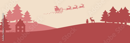 Banner mit einer lebendigen Winterlandschaft und fliegendem Weihnachtsmann