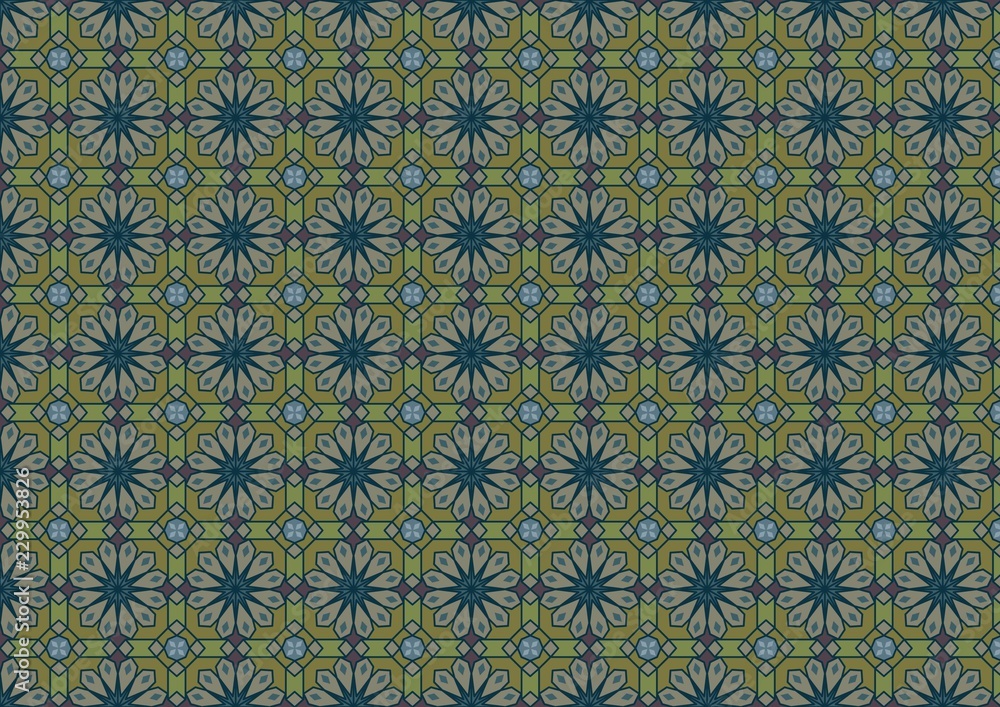 抽象的な花柄パターン-深い緑