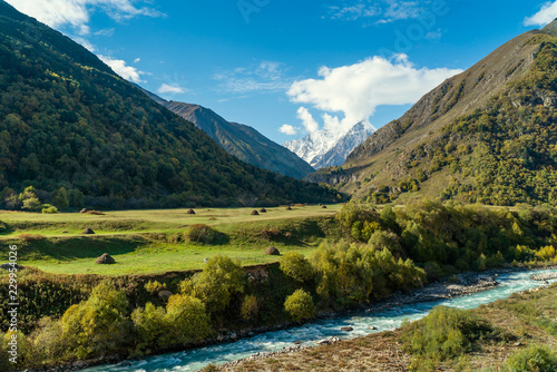 Landscape view of Caucasus mountain river
