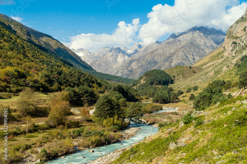 Landscape view of Caucasus mountain river