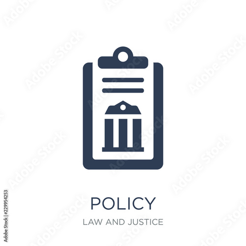 policy icon. Trendy flat vector policy icon on white background from law and justice collection