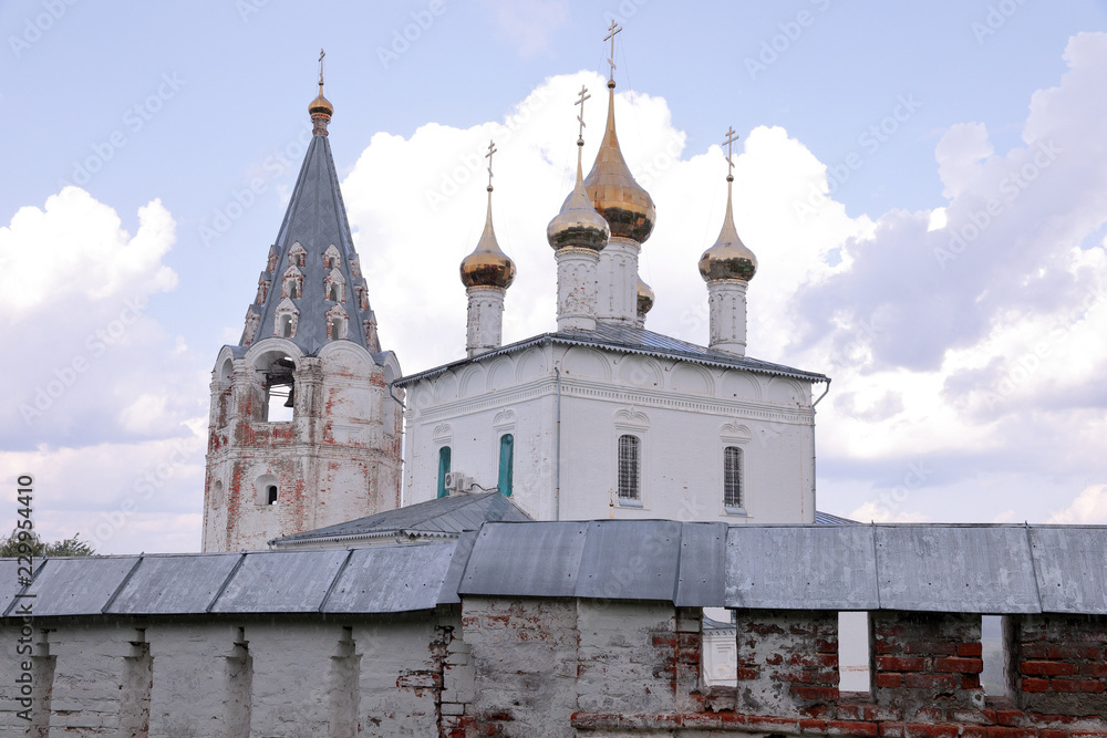 View at Nokolsky Men's Monastery, Gorohovets, Russia with a defensive wall in front of it