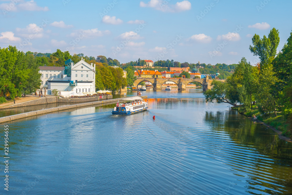 View to Vltava river in Prague, beautiful summer day