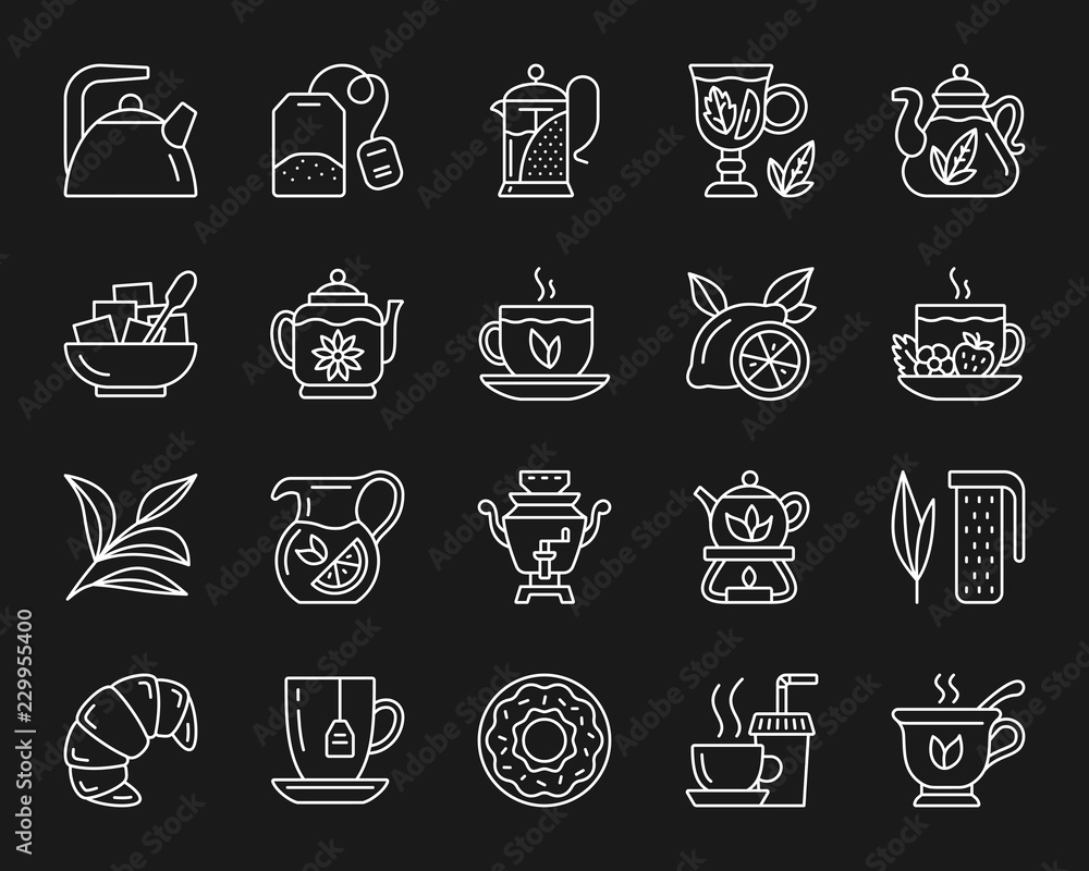 Tea simple white line icons vector set Tea simple white line icons vector set