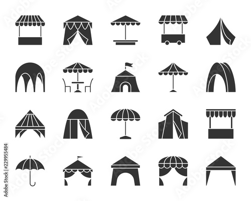 Tent black silhouette icons vector set